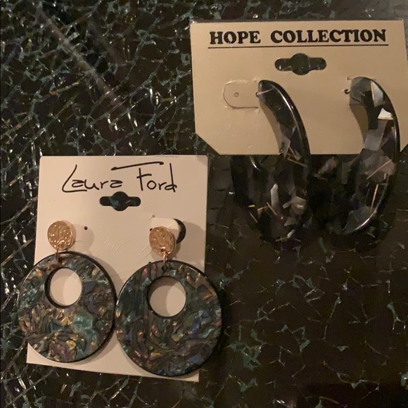 Laura Ford hope collection Jewelry - Acrylic earrings iridescent hoops post hoop 2 sets